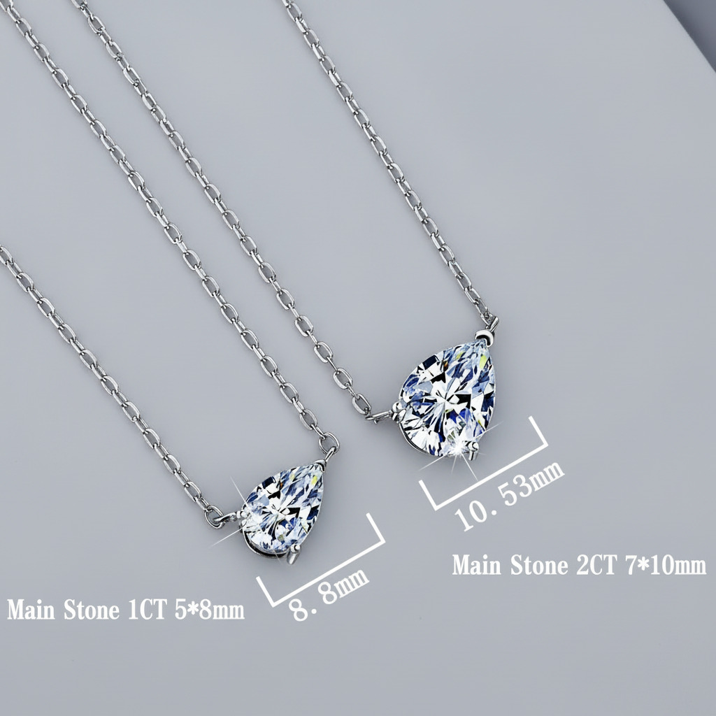 1ct/2ct Pear Cut Vvs Moissanite S925 Silver Pendant Necklace Iced Out - Image 3