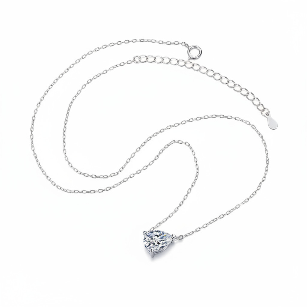 1ct/2ct Pear Cut Vvs Moissanite S925 Silver Pendant Necklace Iced Out - Image 4