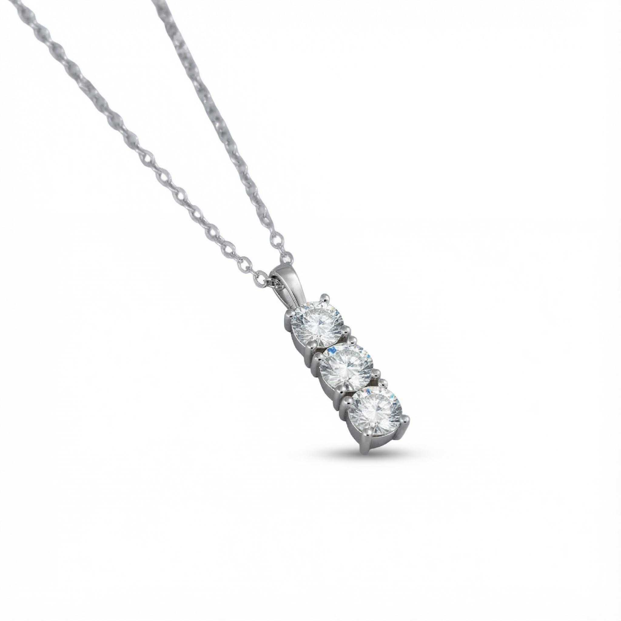 1.5ct Round Cut Vvs Moissanite S925 Silver Three Stone Pendant Necklace - Image 4