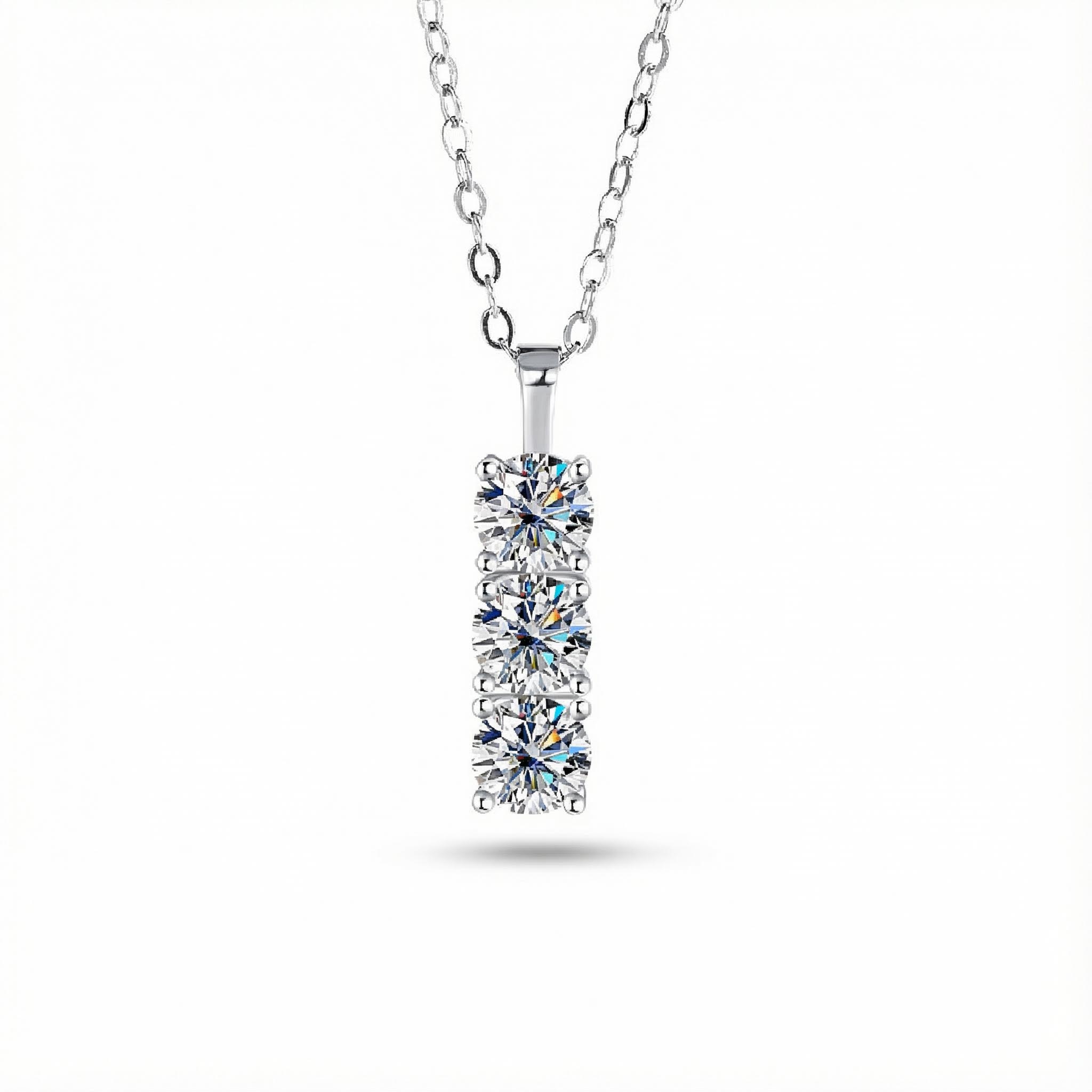 1.5ct Round Cut Vvs Moissanite S925 Silver Three Stone Pendant Necklace