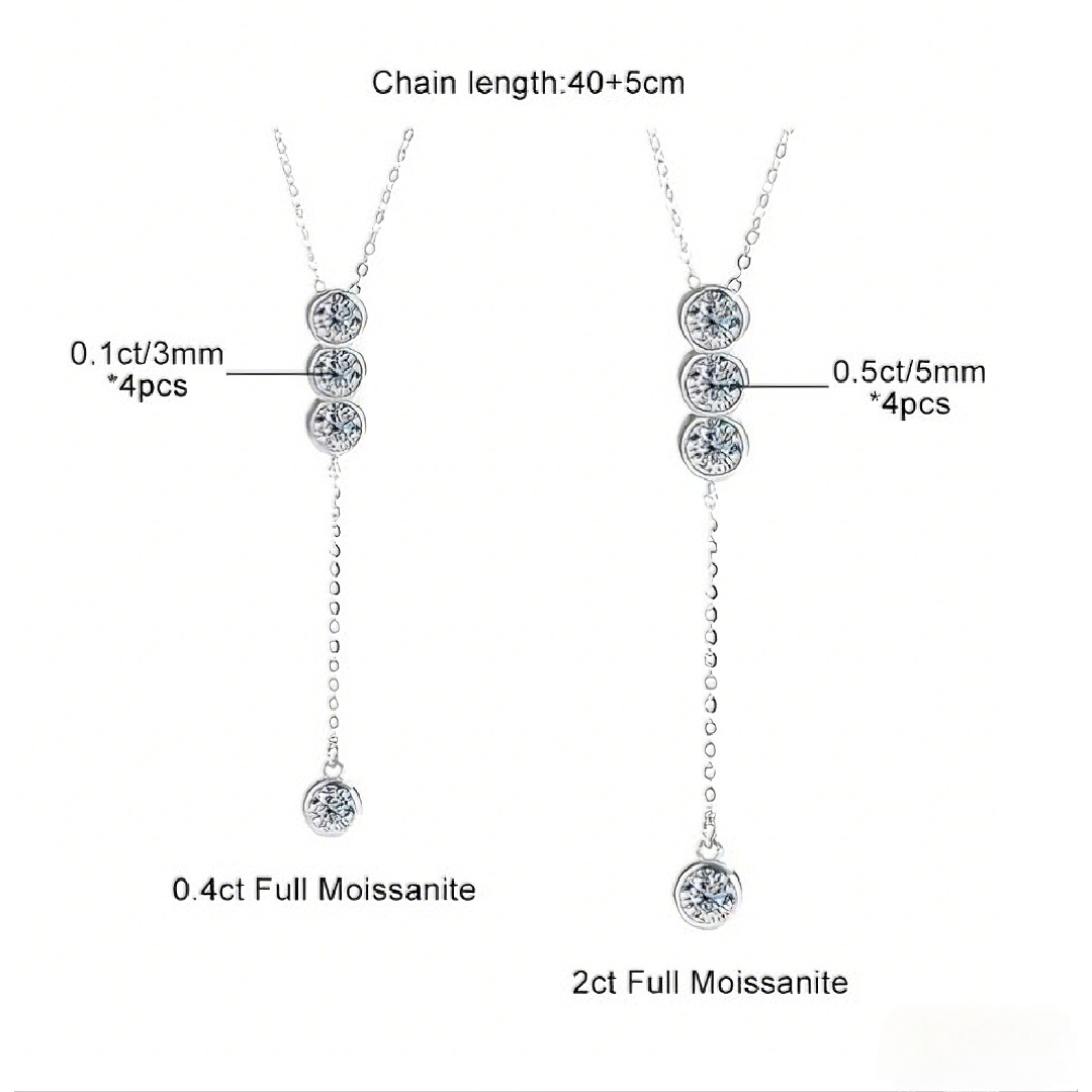 Bold 0.4ct/2ct Bezel Set Lariat Vvs Moissanite S925 Silver Pendent Necklace - Image 3