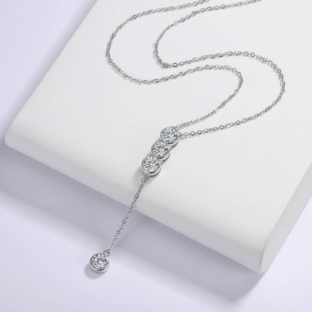 Bold 0.4ct/2ct Bezel Set Lariat Vvs Moissanite S925 Silver Pendent Necklace - Image 4