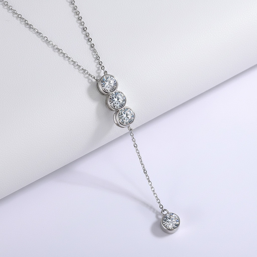 Bold 0.4ct/2ct Bezel Set Lariat Vvs Moissanite S925 Silver Pendent Necklace - Image 5