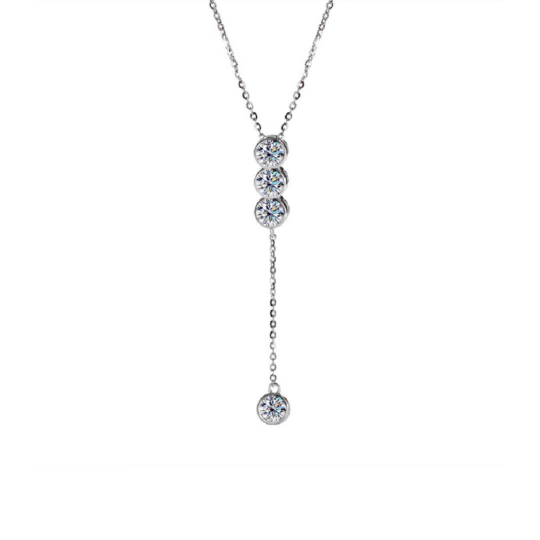 Bold 0.4ct/2ct Bezel Set Lariat Vvs Moissanite S925 Silver Pendent Necklace