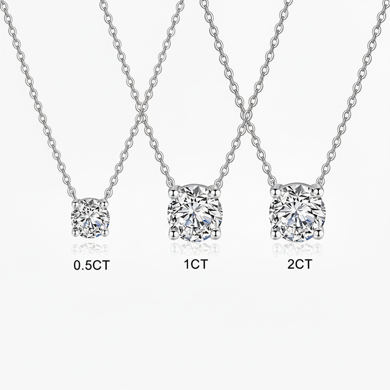 Bold 0.5ct/1ct/2ct Round Cut Vvs Moissanite S925 Silver Pendant Necklace - Image 4