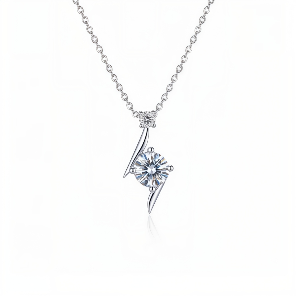 Bold Lightning Star Round Cut Vvs Moissanite S925 Silver Pendant Necklace