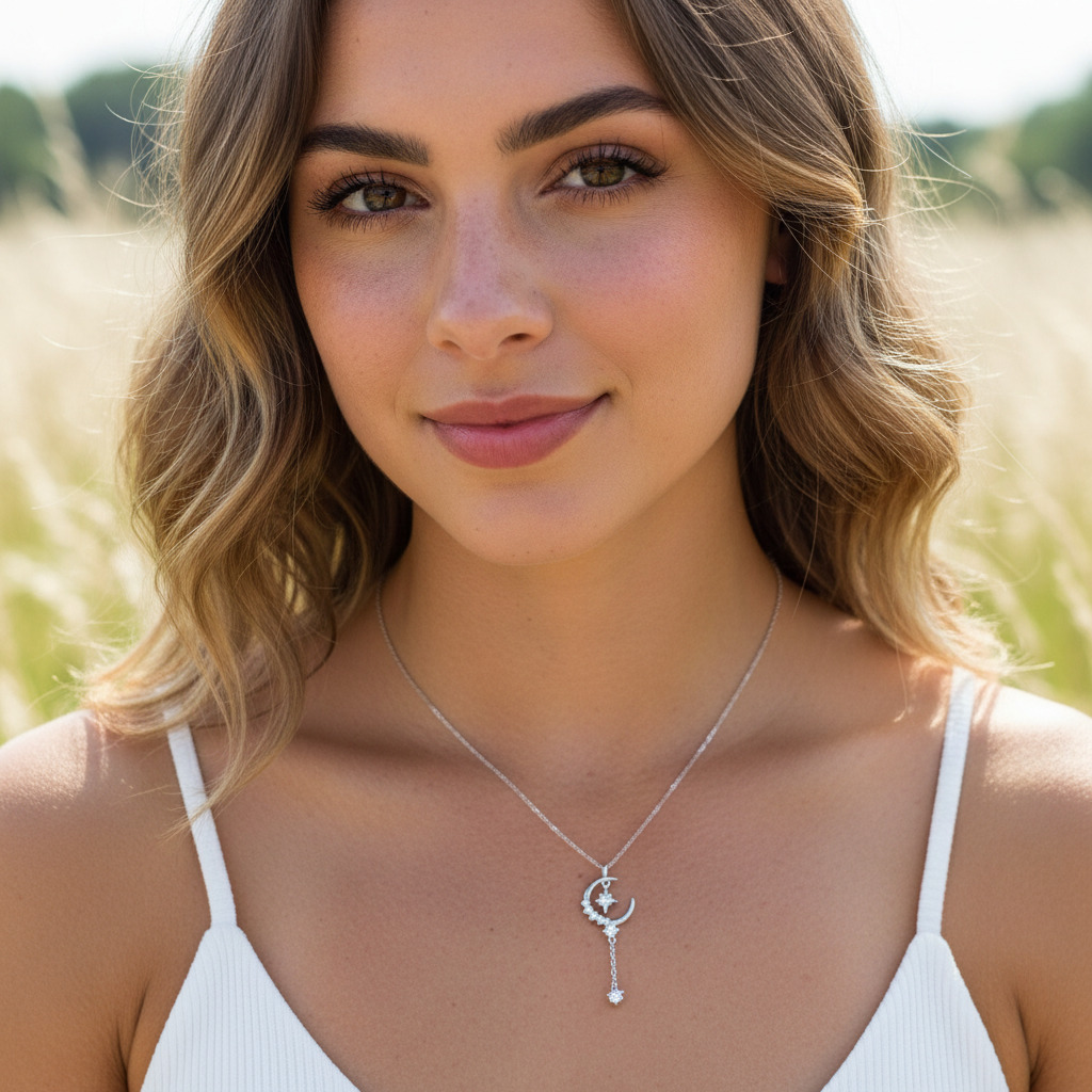 Crescent Round Cut Vvs Moissanite S925 Silver Pendant Necklace Iced Out - Image 3
