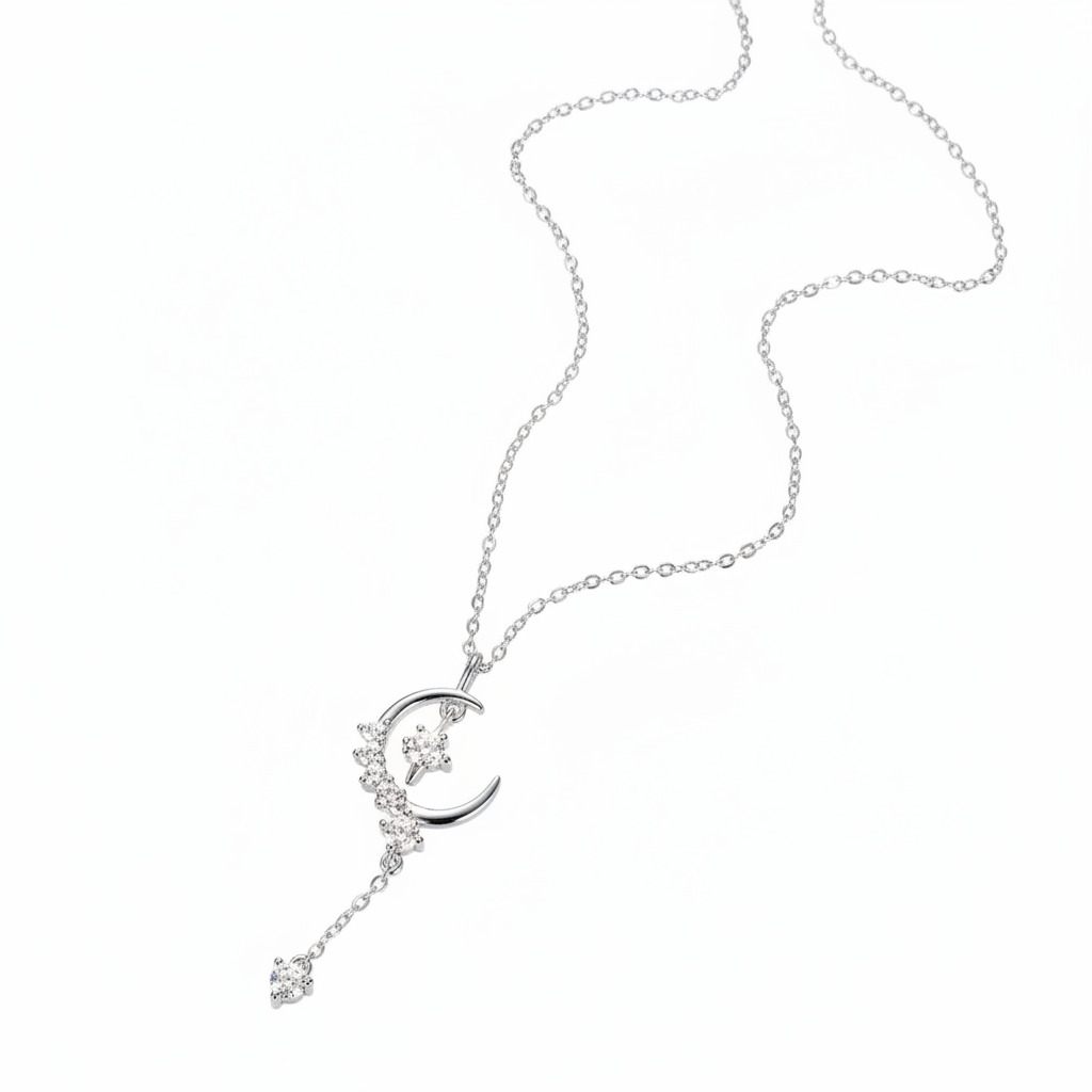 Crescent Round Cut Vvs Moissanite S925 Silver Pendant Necklace Iced Out - Image 4