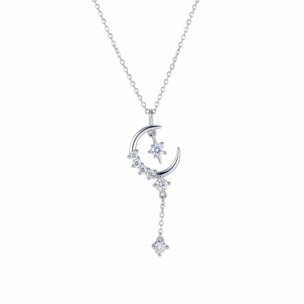 Crescent Round Cut Vvs Moissanite S925 Silver Pendant Necklace Iced Out - Image 5