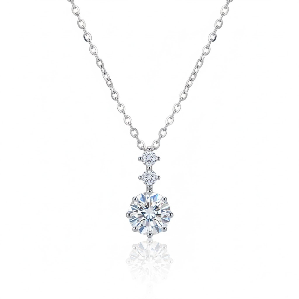 1ct Round Cut Vvs Moissanite S925 Silver Pendant Necklace Iced Out