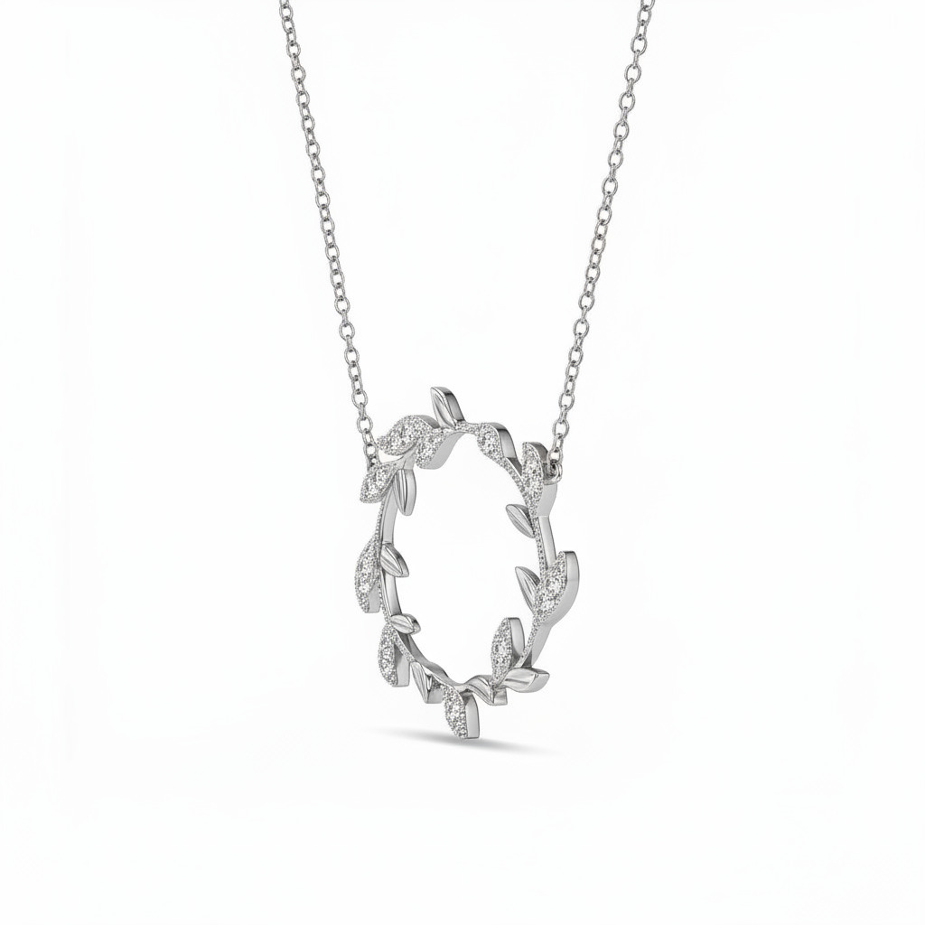 S925 Silver Leaf Circle Diamond Necklace Pendant Moissanite - Image 4