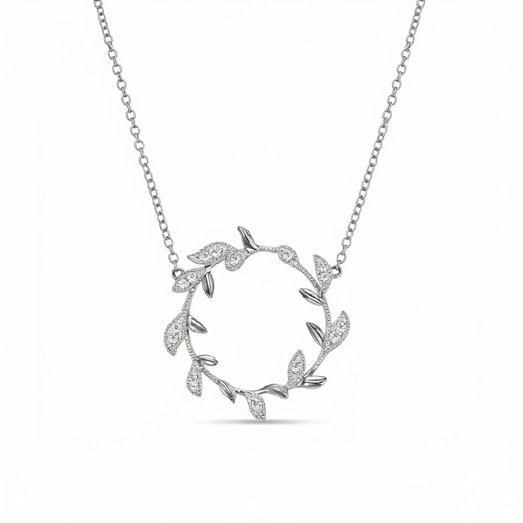 S925 Silver Leaf Circle Diamond Necklace Pendant Moissanite - Image 6