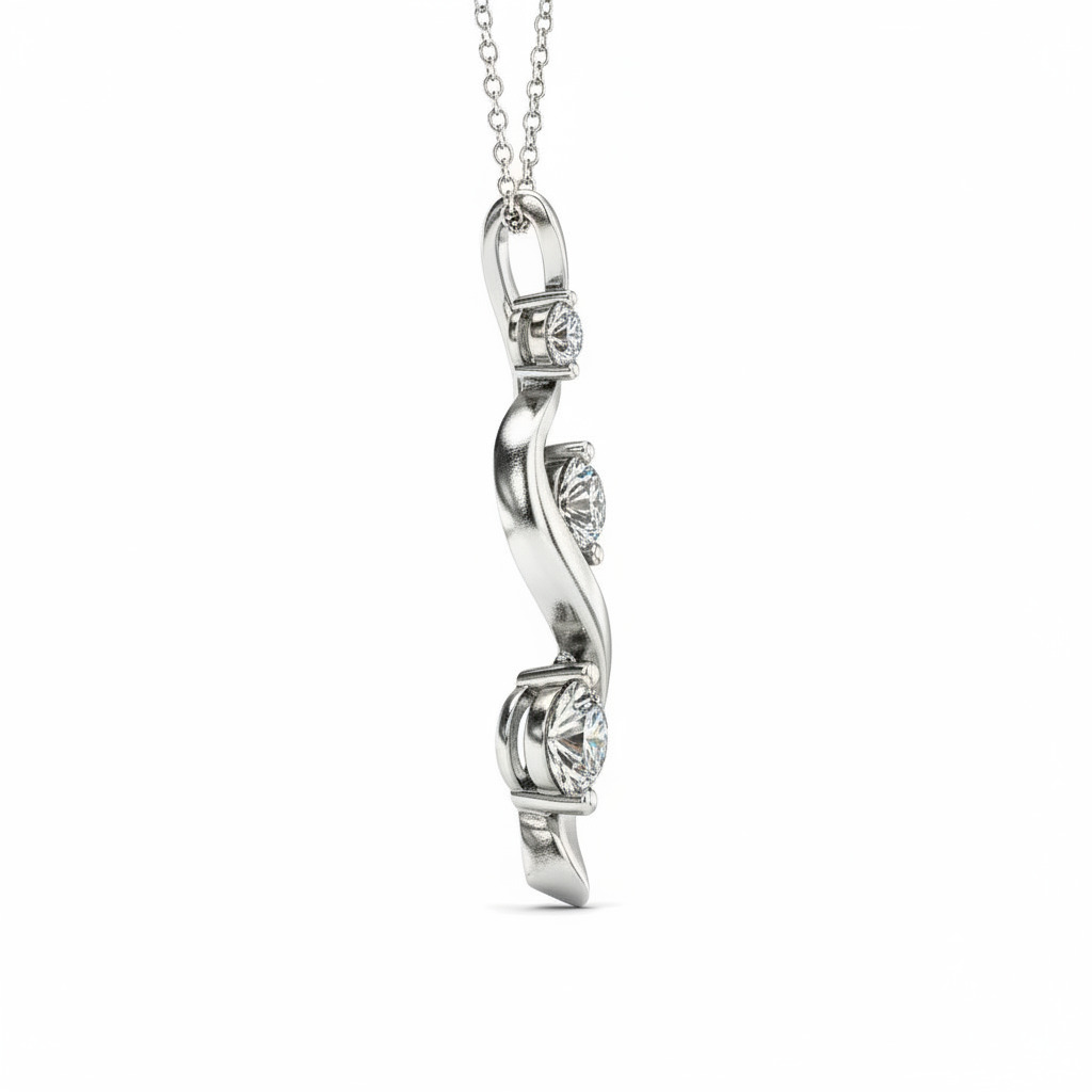 S925 Silver Ribbon Round Diamond Three Stone Necklace Pendant Moissanite - Image 4