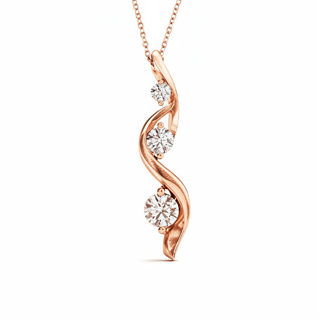 S925 Silver Ribbon Round Diamond Three Stone Necklace Pendant Moissanite - Image 5