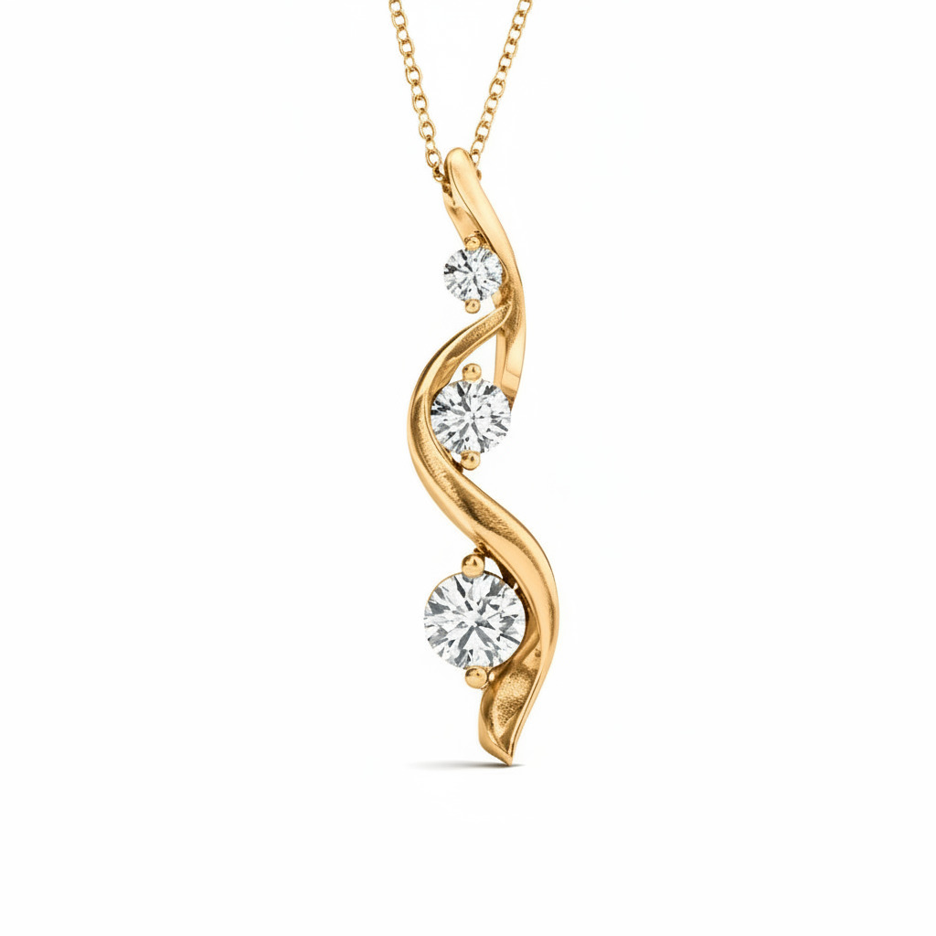 S925 Silver Ribbon Round Diamond Three Stone Necklace Pendant Moissanite - Image 6