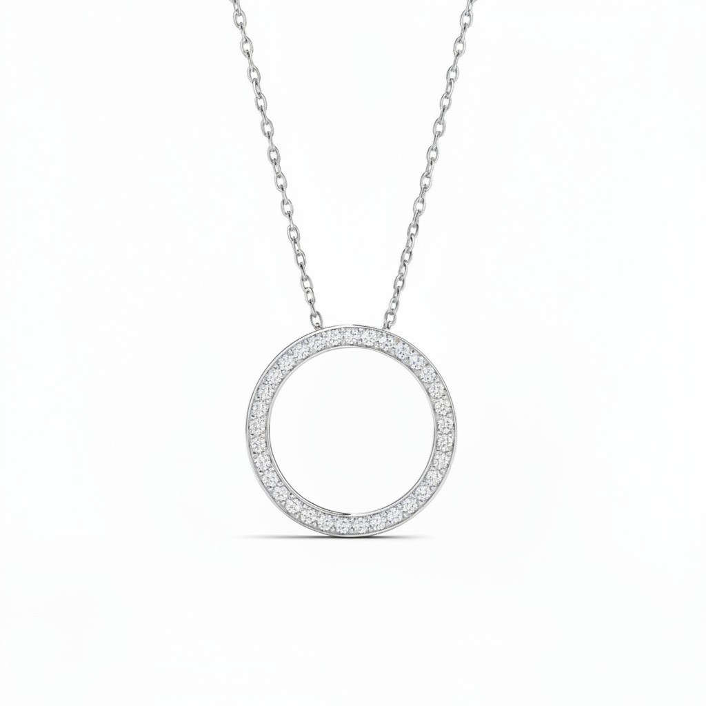 S925 Silver Circle Channel Set Pendant Necklace With Street Luxury Shine - Image 3
