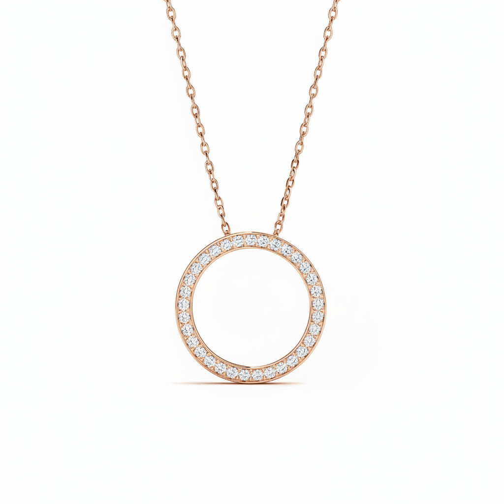 S925 Silver Circle Channel Set Pendant Necklace With Street Luxury Shine