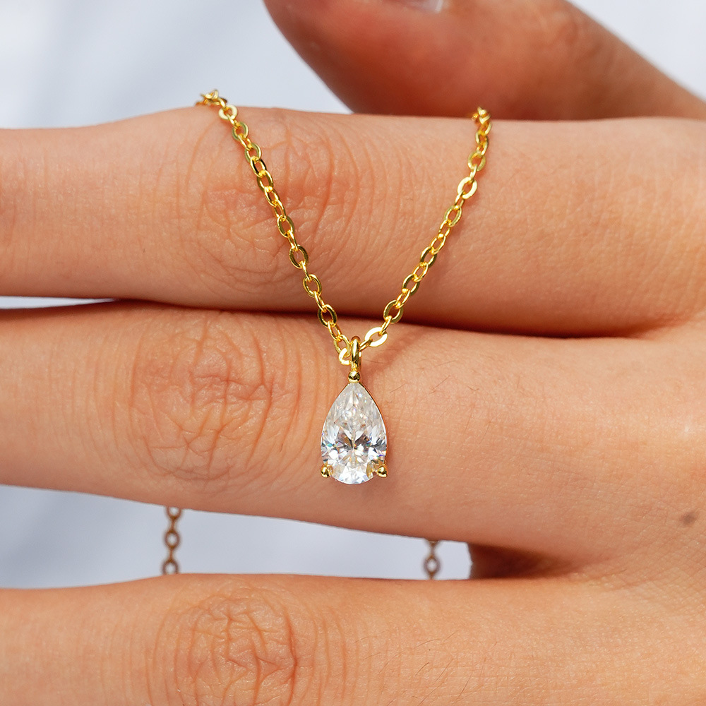 1ct Pear Cut Vvs Moissanite S925 Silver Solitaire Pendent Necklace Iced Out - Image 5