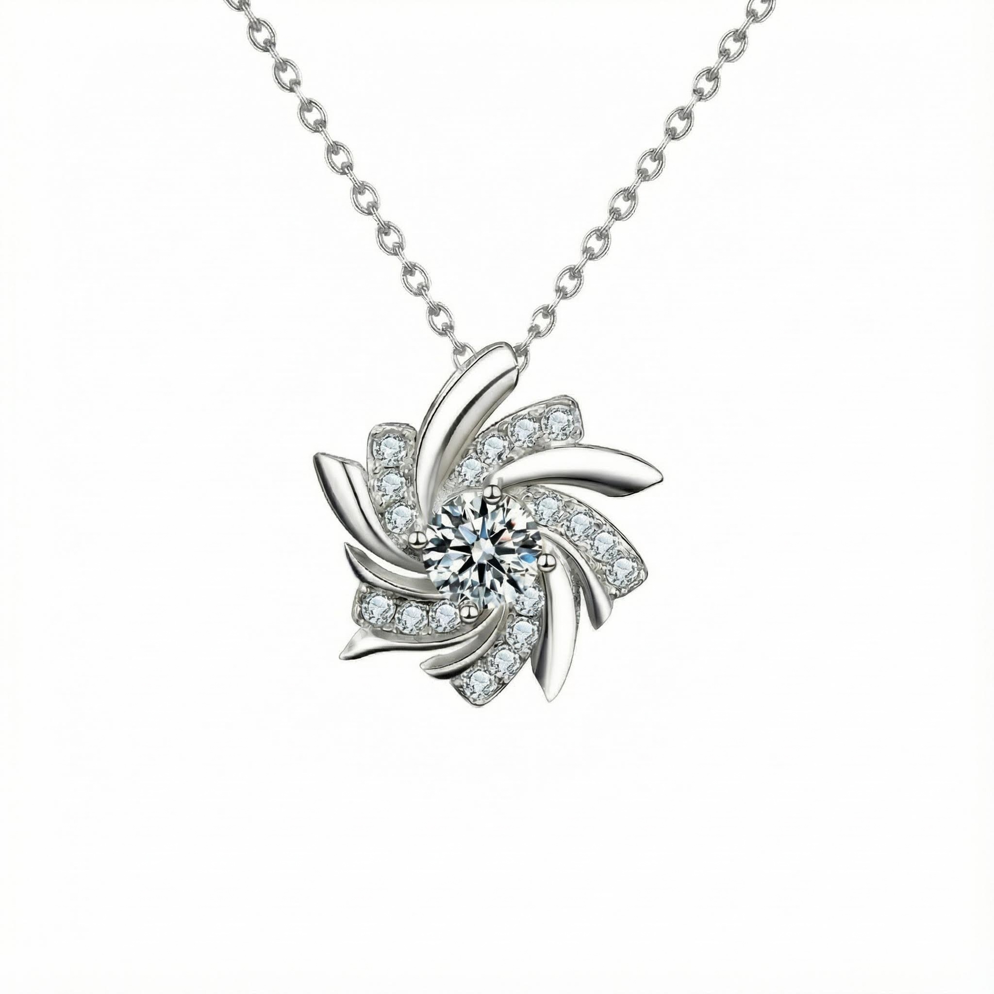 Bold 0.5ct Round Cut Vvs Moissanite S925 Silver Windmill Pendant Necklace