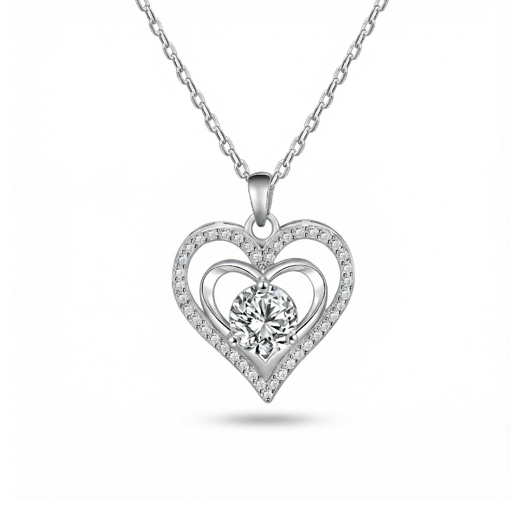 Bold 2ct Round Cut Love Heart Vvs Moissanite S925 Silver Pendent Necklace