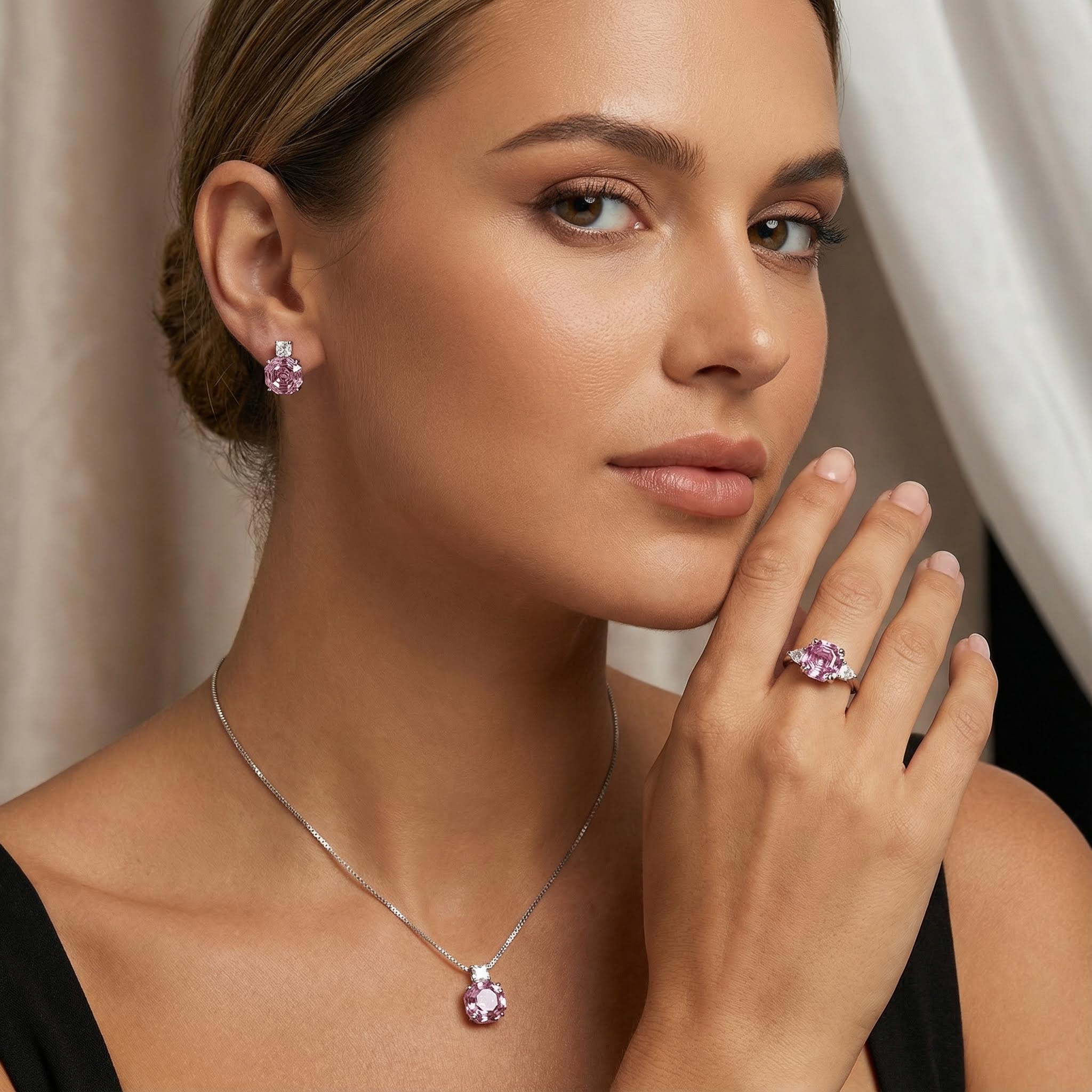 Roses Cut Diamond Necklace & Earrings & Ring Jewelry Set Iced Out - Image 3