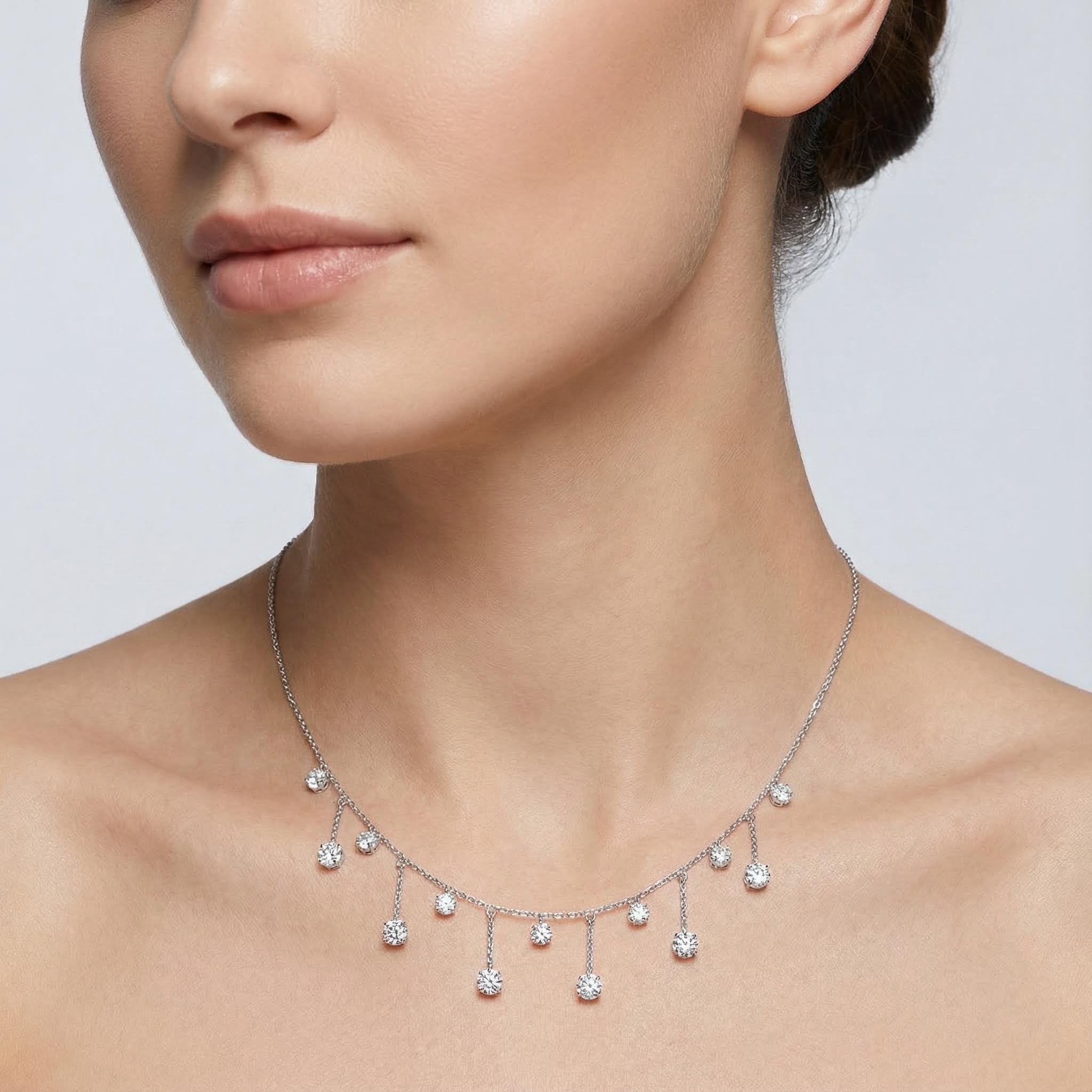 S925 Silver Round Diamond Drop Station Necklace With Iced Out Shine - Image 4