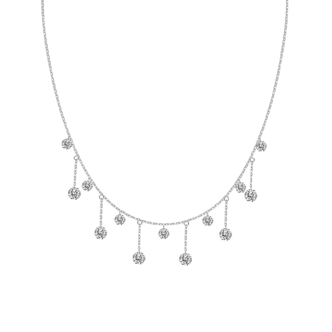 S925 Silver Round Diamond Drop Station Necklace With Iced Out Shine