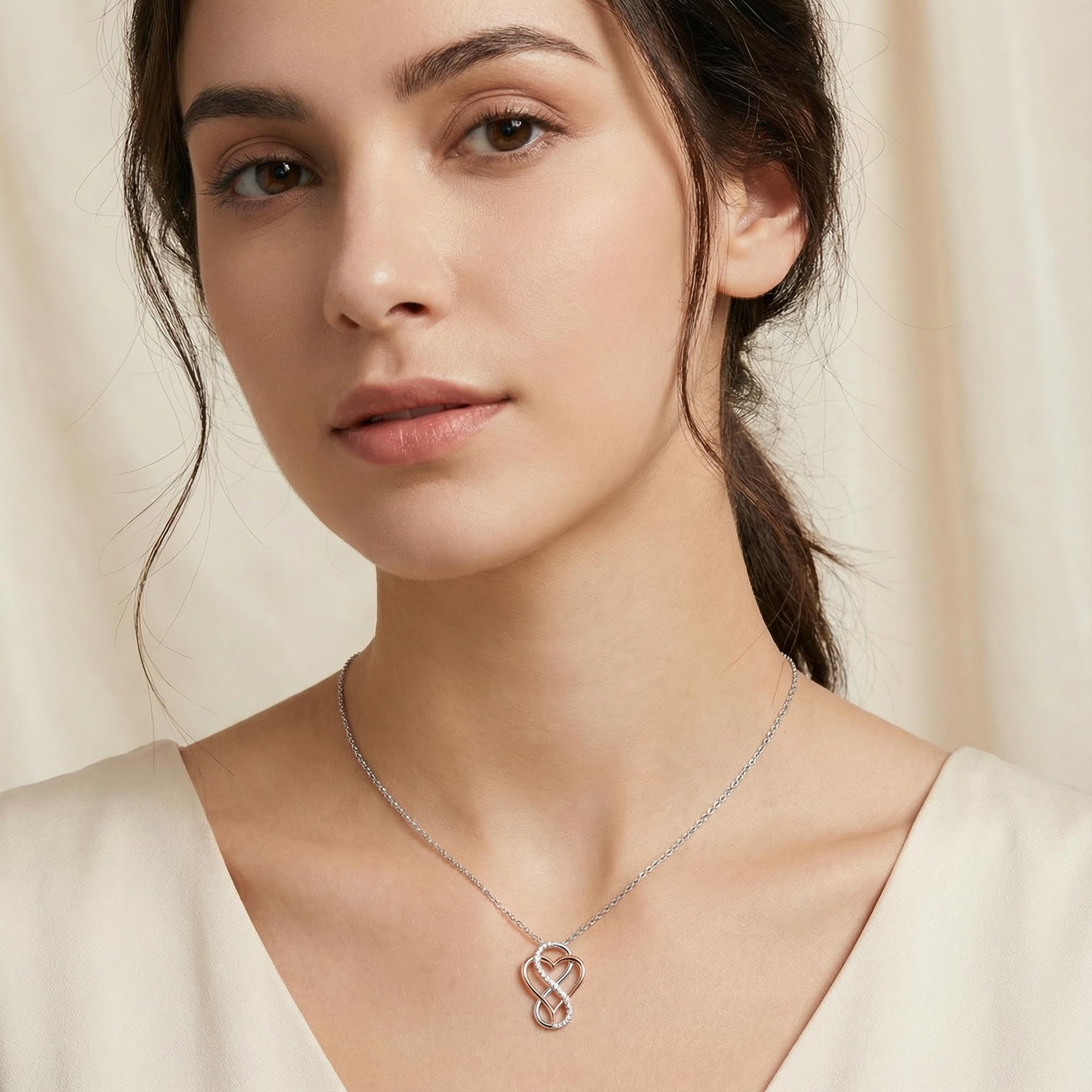 Bold Round Cut Vvs Moissanite S925 Silver Heart Infinity Pendant Necklace - Image 3
