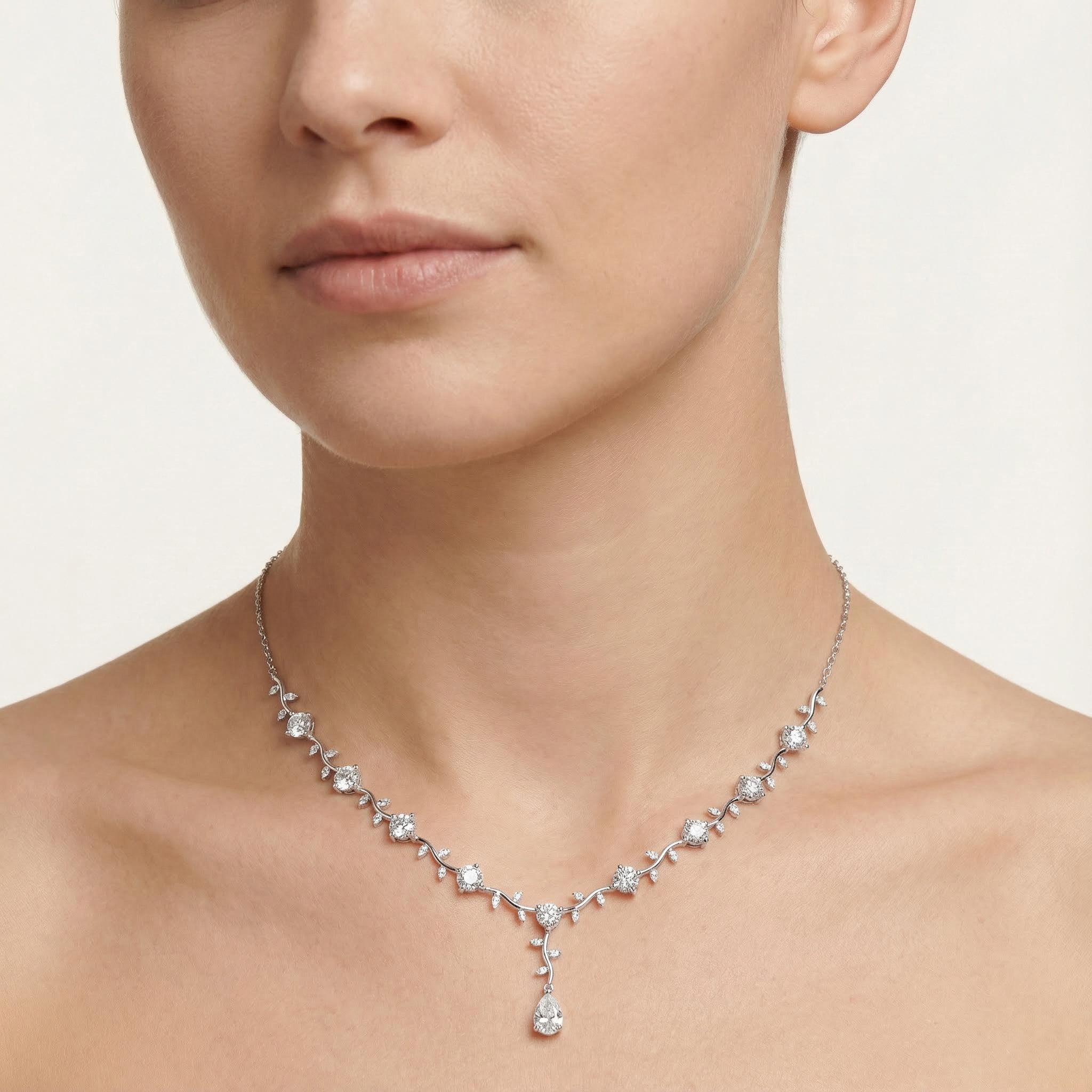 Pear & Round Cut Vvs Moissanite Pine Vine Necklace With Iced Out Shine - Image 4