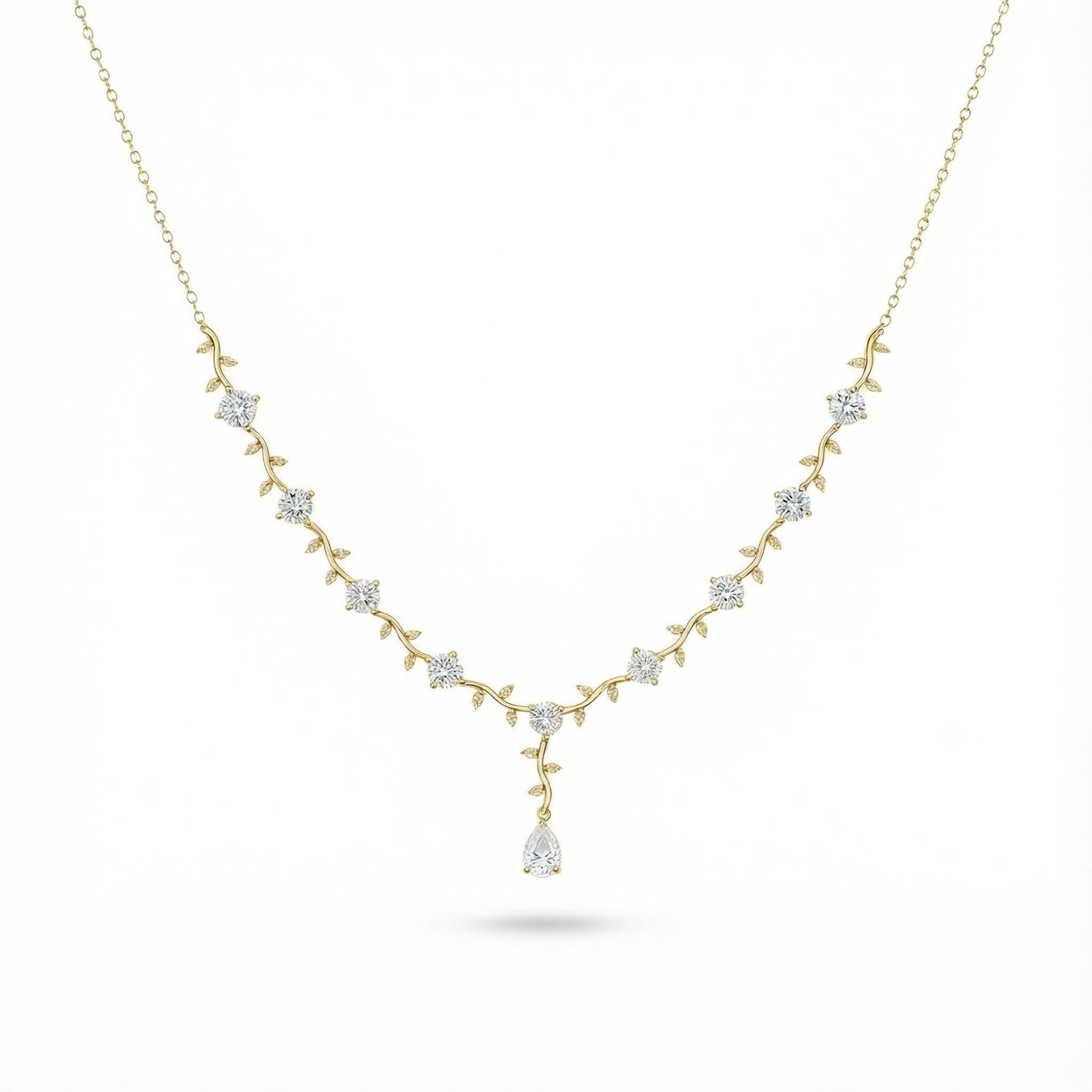 Pear & Round Cut Vvs Moissanite Pine Vine Necklace With Iced Out Shine