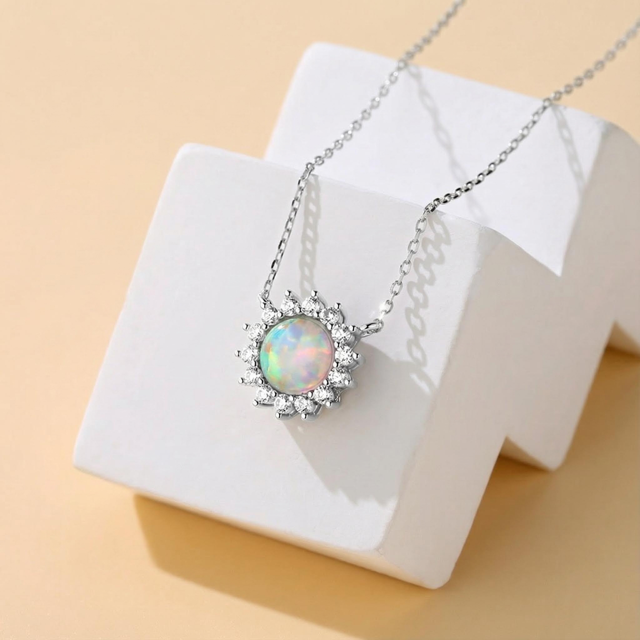 S925 Silver Opal Flower Dainty Necklace With Street Luxury Shine - Image 3