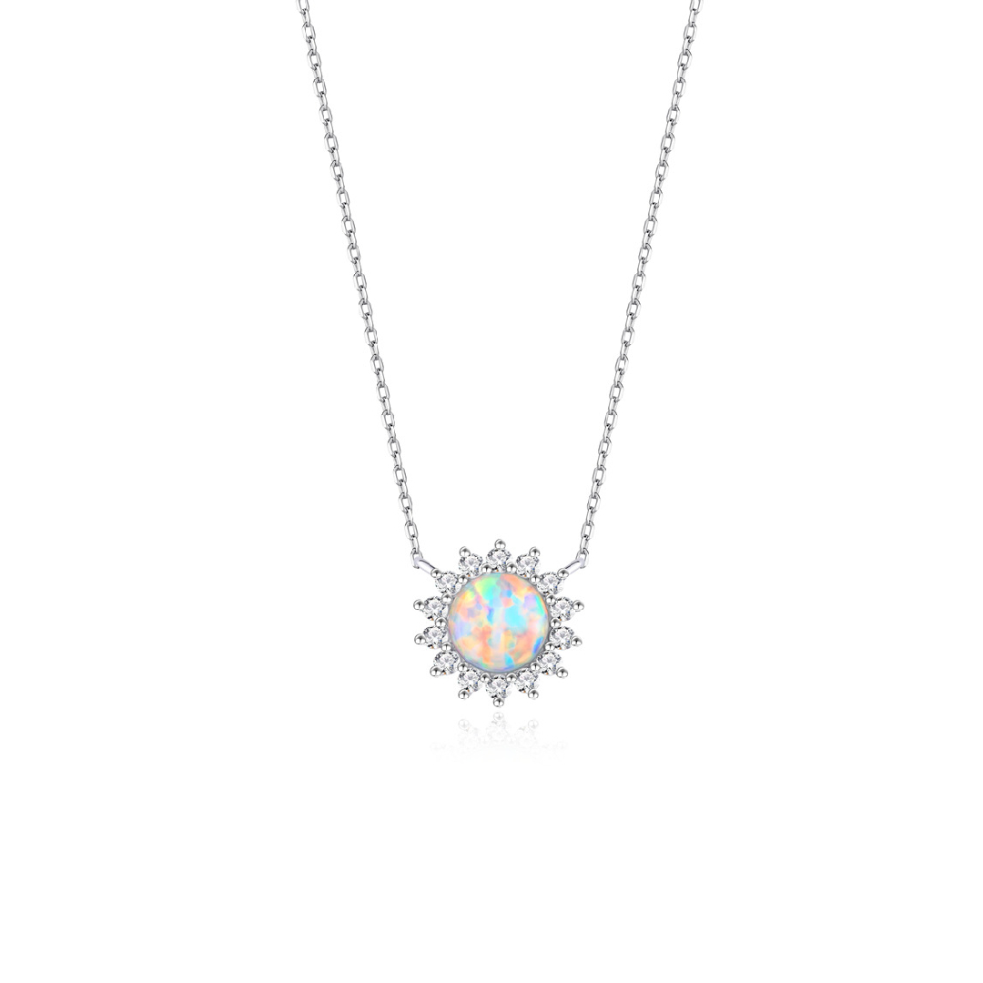 S925 Silver Opal Flower Dainty Necklace With Street Luxury Shine