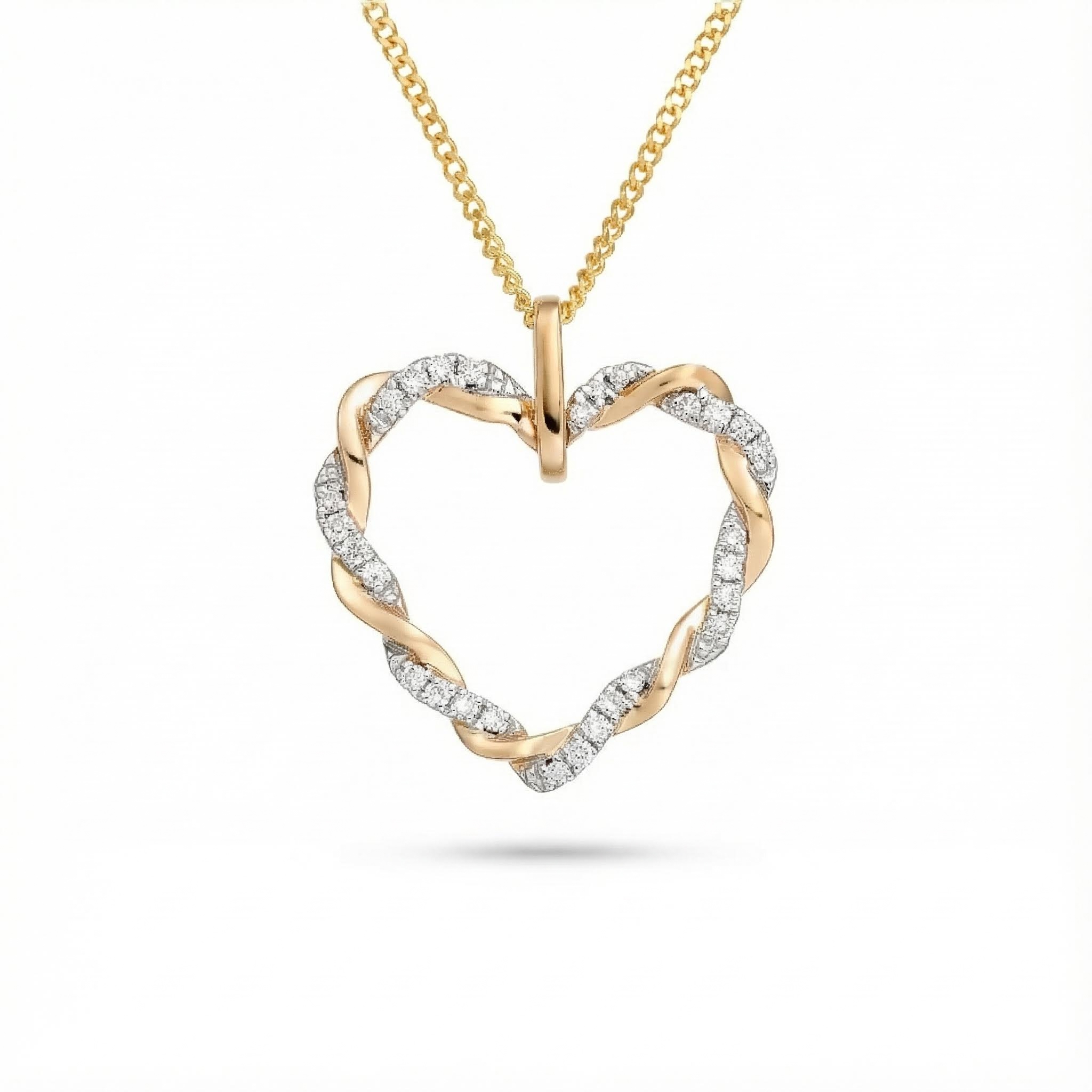 S925 Silver Two-tone Twisted Heart Diamond Pendant Necklace Moissanite