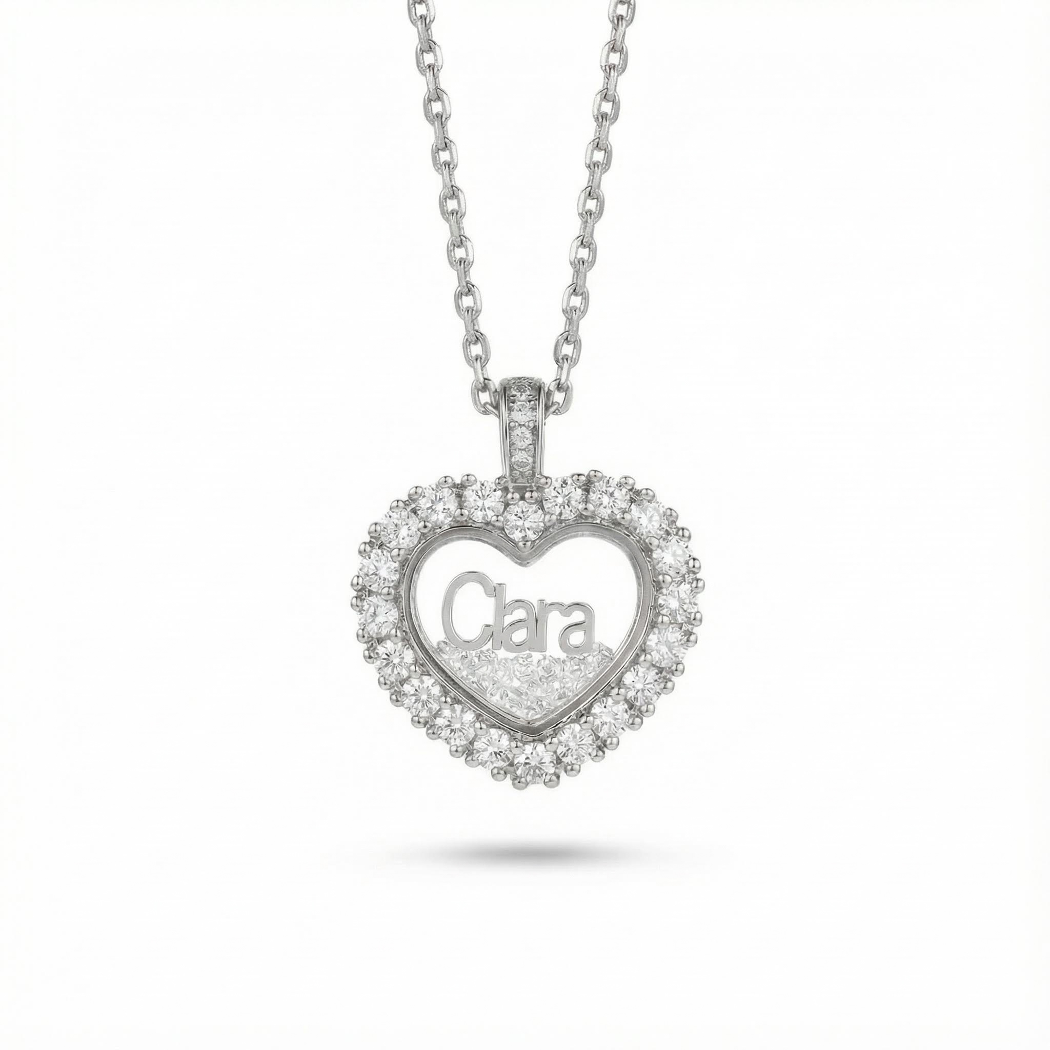 Customized Name Heart Shaped Dancing Diamonds Pendant Necklace Moissanite - Image 3