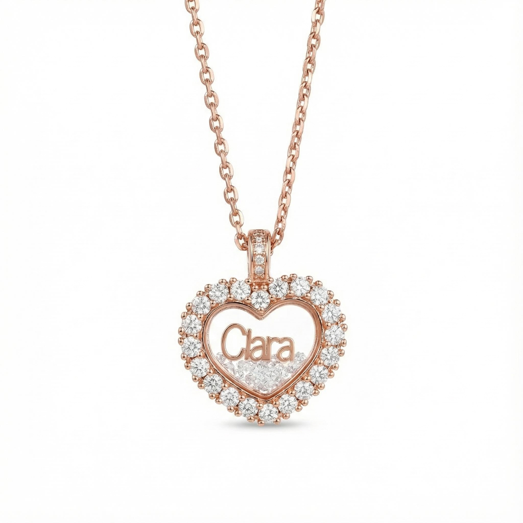 Customized Name Heart Shaped Dancing Diamonds Pendant Necklace Moissanite - Image 5