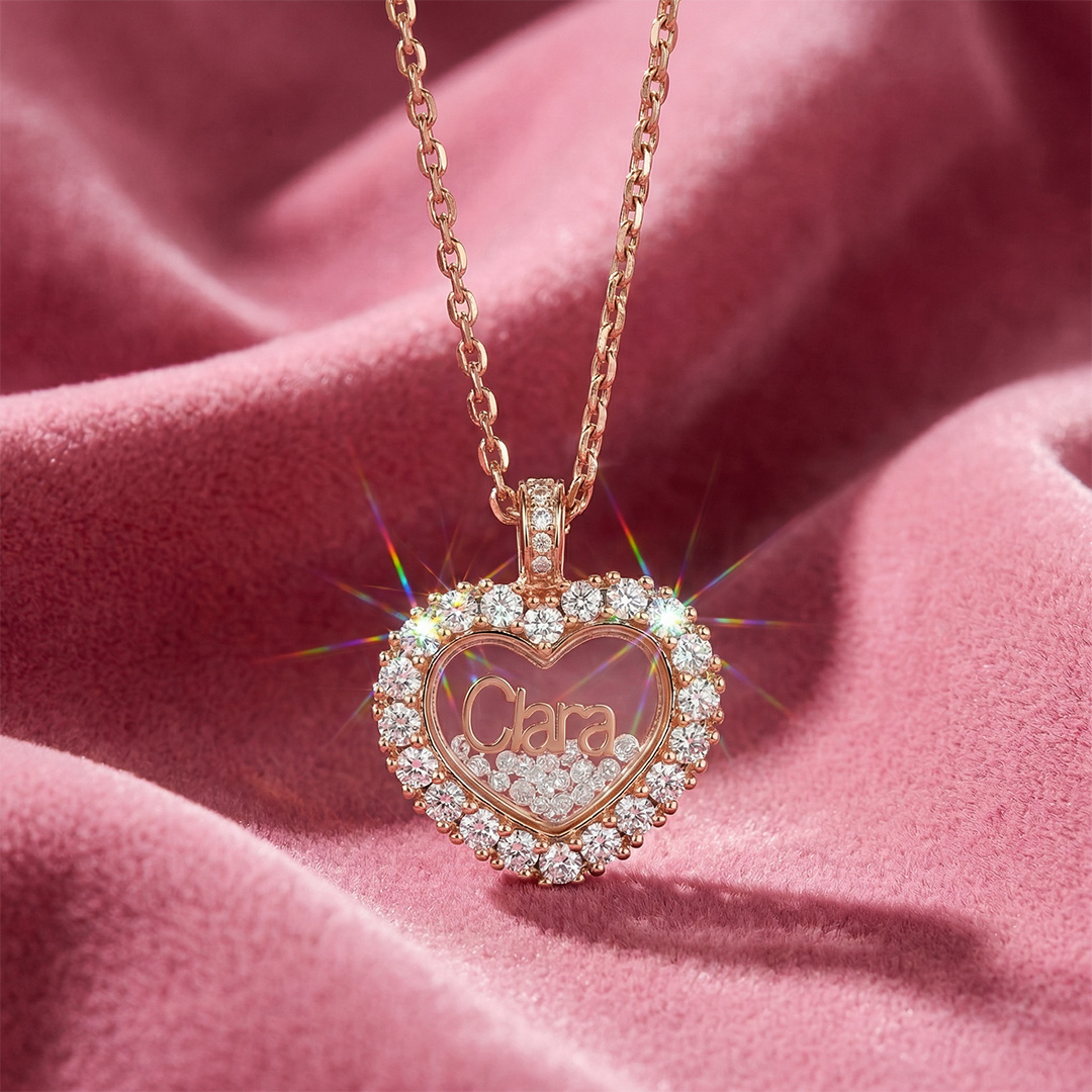 Customized Name Heart Shaped Dancing Diamonds Pendant Necklace Moissanite - Image 8
