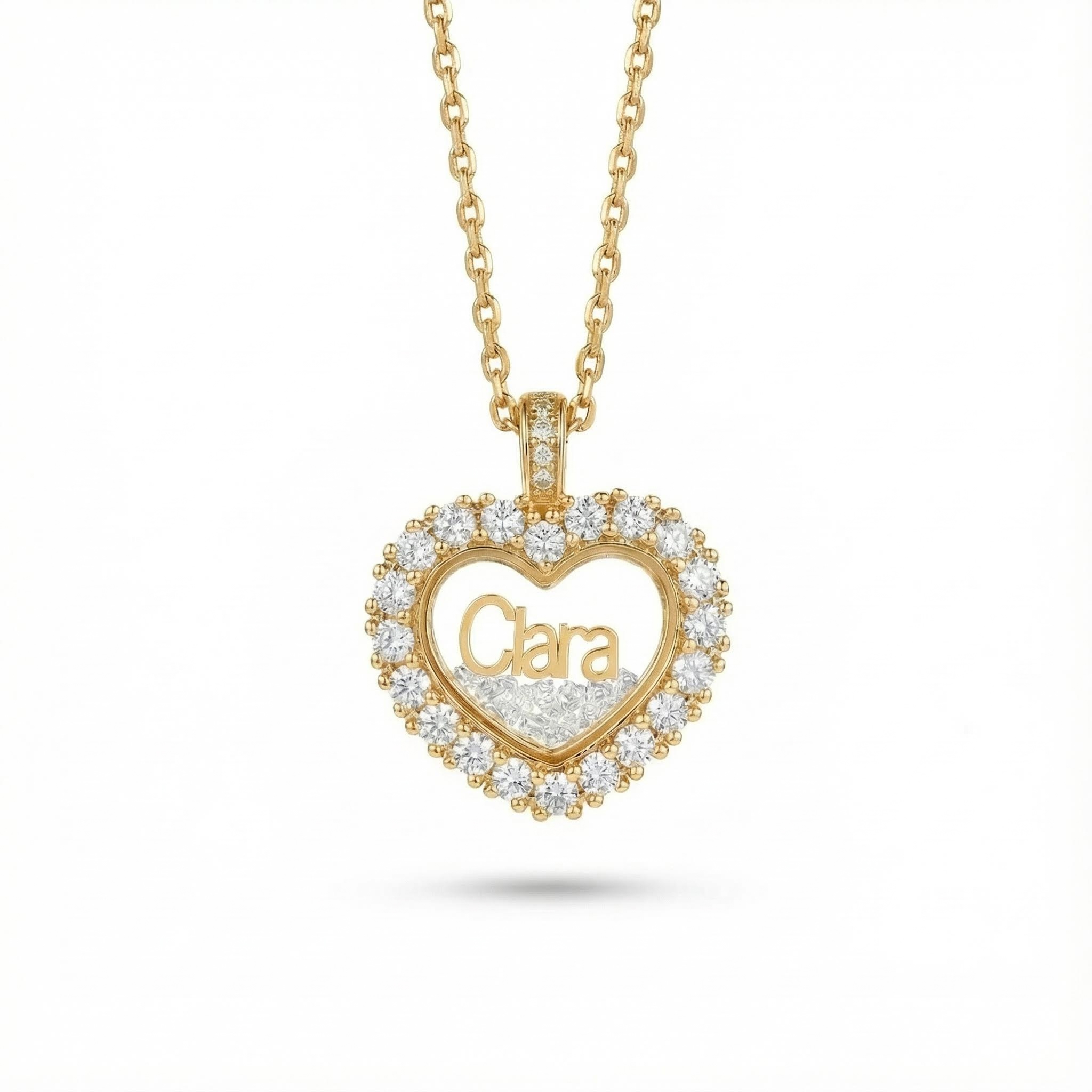 Customized Name Heart Shaped Dancing Diamonds Pendant Necklace Moissanite