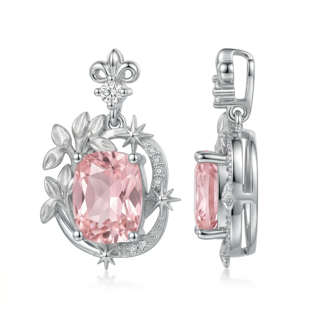 2.06ct. Tw. Iris & North Star Pink Cushion Cut S925 Silver Pendant Necklace - Image 3