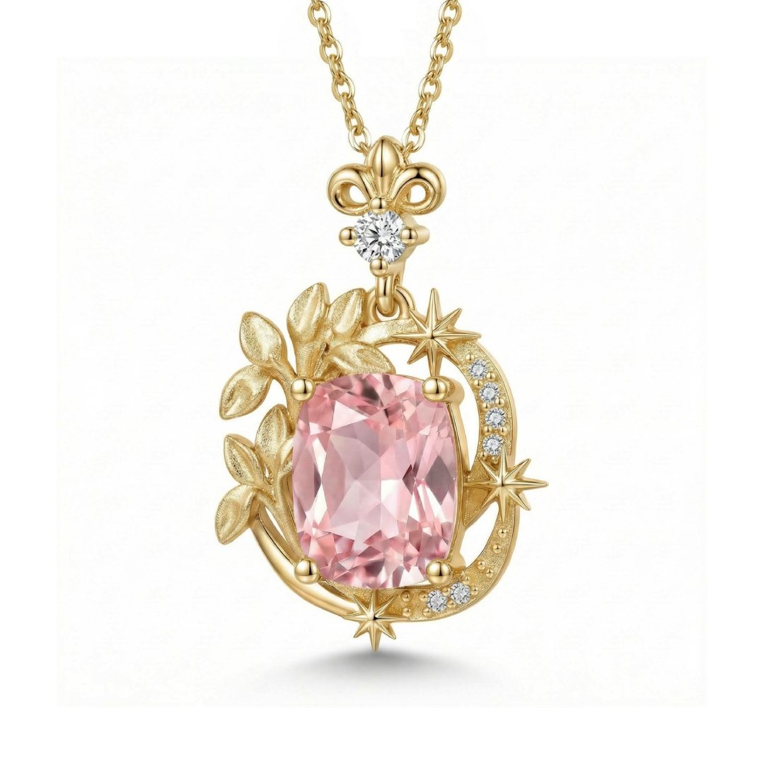 2.06ct. Tw. Iris & North Star Pink Cushion Cut S925 Silver Pendant Necklace - Image 4