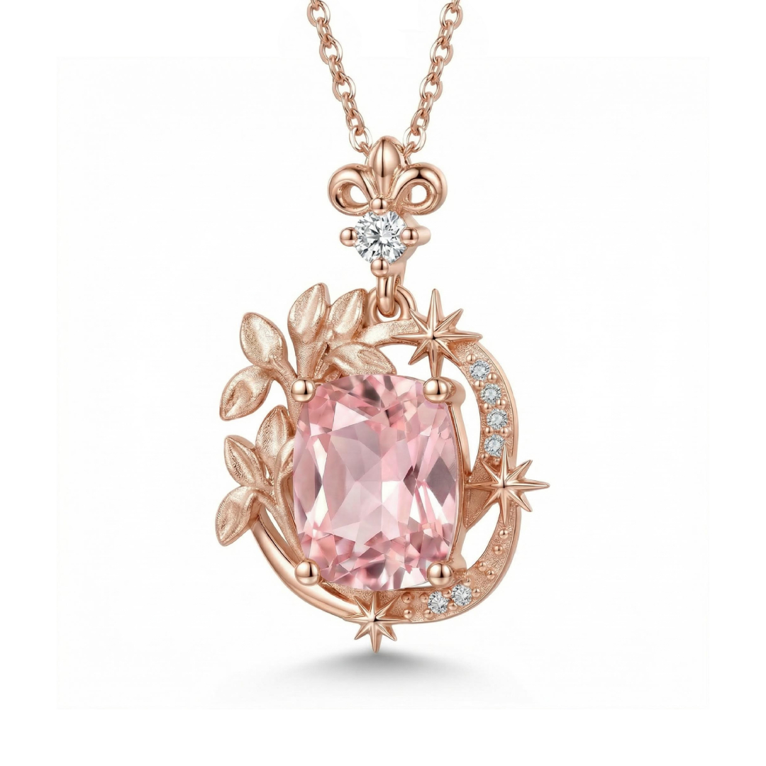 2.06ct. Tw. Iris & North Star Pink Cushion Cut S925 Silver Pendant Necklace - Image 5