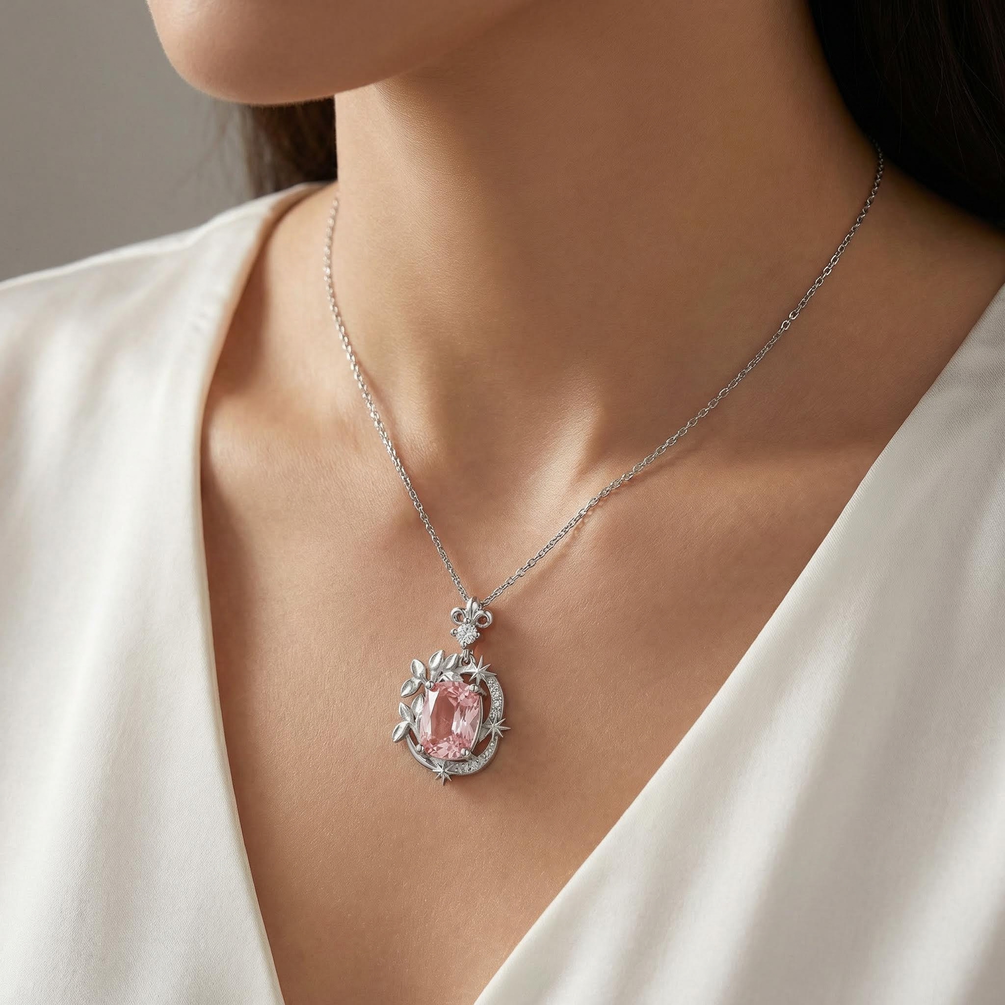 2.06ct. Tw. Iris & North Star Pink Cushion Cut S925 Silver Pendant Necklace - Image 6