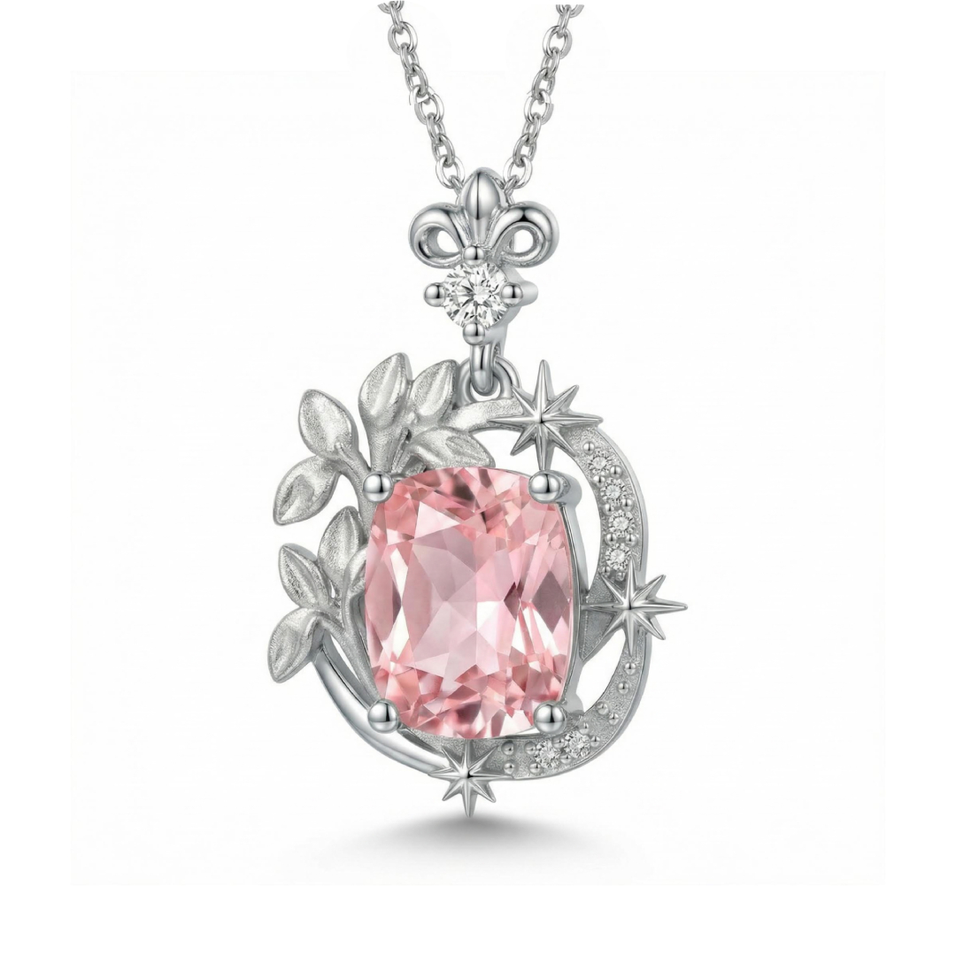 2.06ct. Tw. Iris & North Star Pink Cushion Cut S925 Silver Pendant Necklace