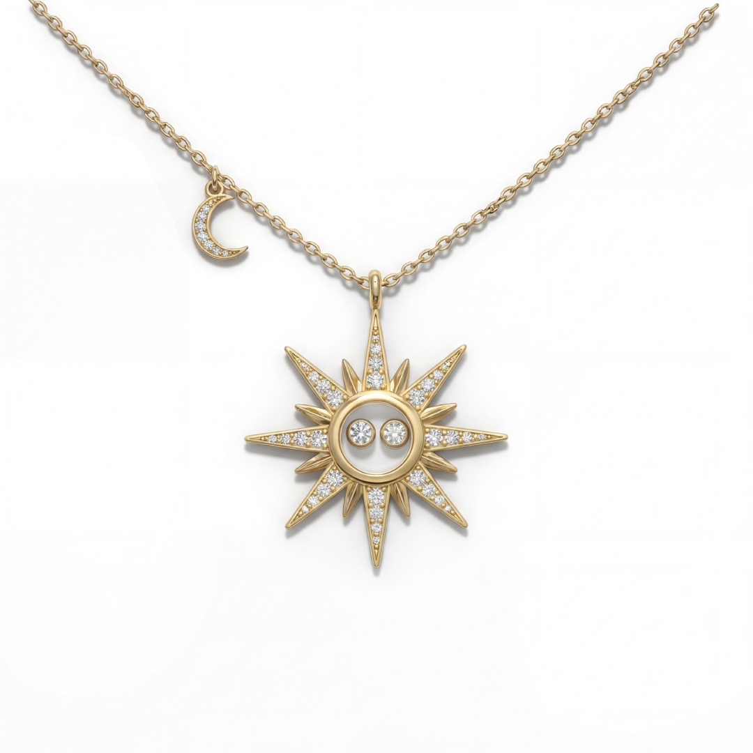 Happy Sun & Moon Dancing Diamond S925 Silver Pendant Necklace Moissanite