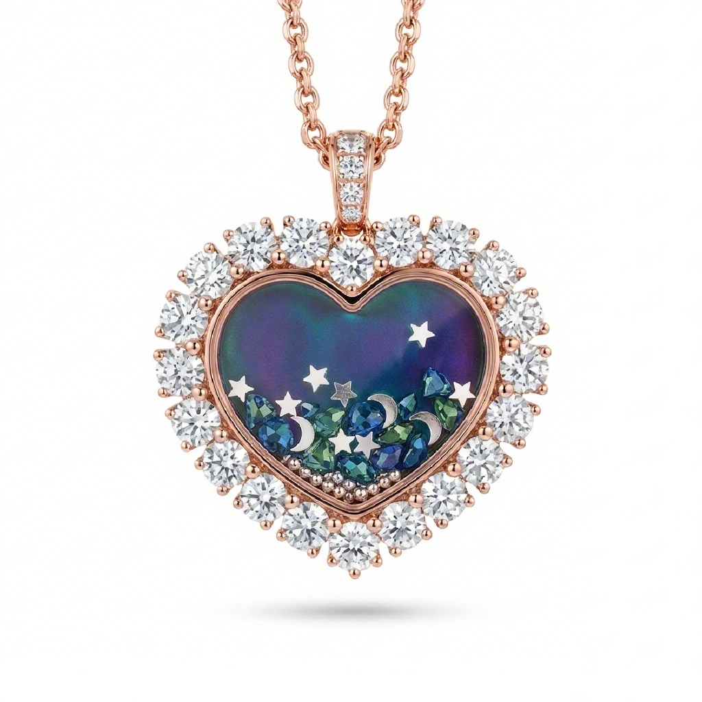 Street Luxury Night Sky Heart Shaped Mother Of Pearl S925 Silver Pendant - Image 4