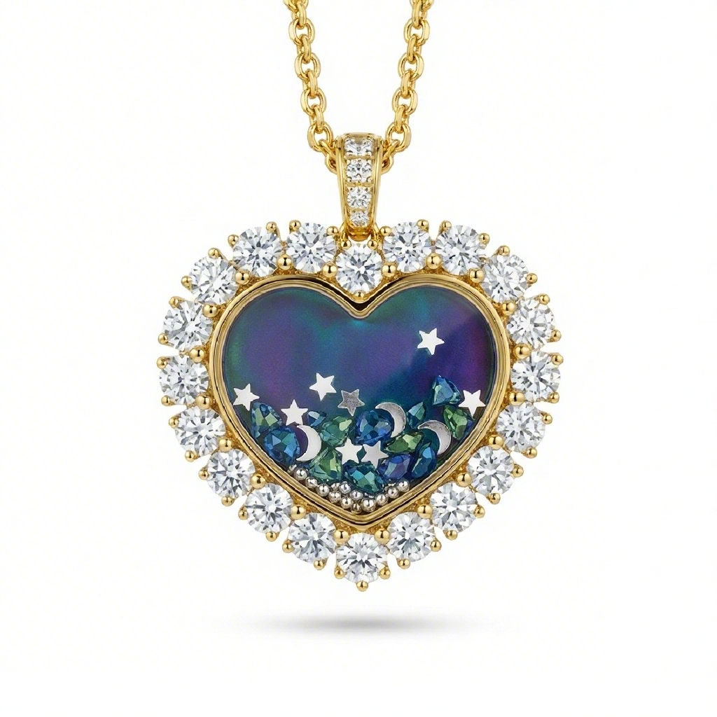 Street Luxury Night Sky Heart Shaped Mother Of Pearl S925 Silver Pendant - Image 5