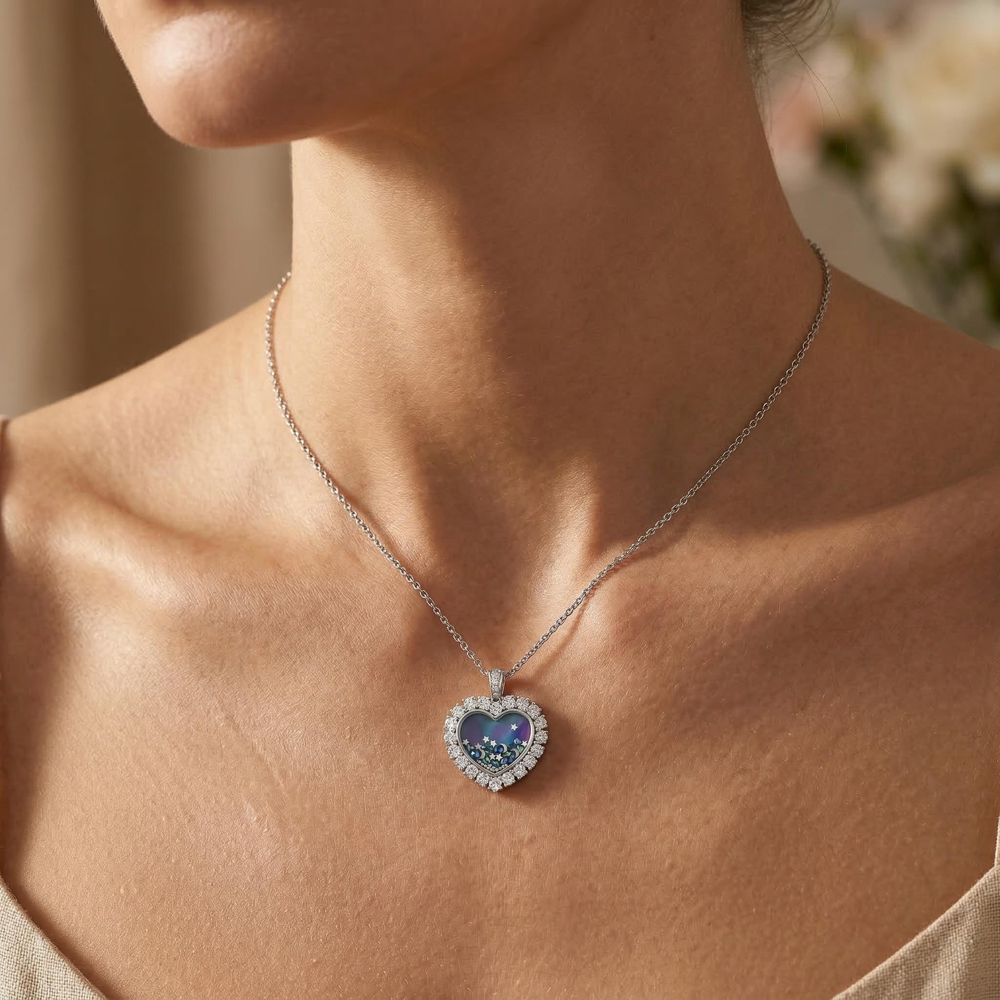 Street Luxury Night Sky Heart Shaped Mother Of Pearl S925 Silver Pendant - Image 6
