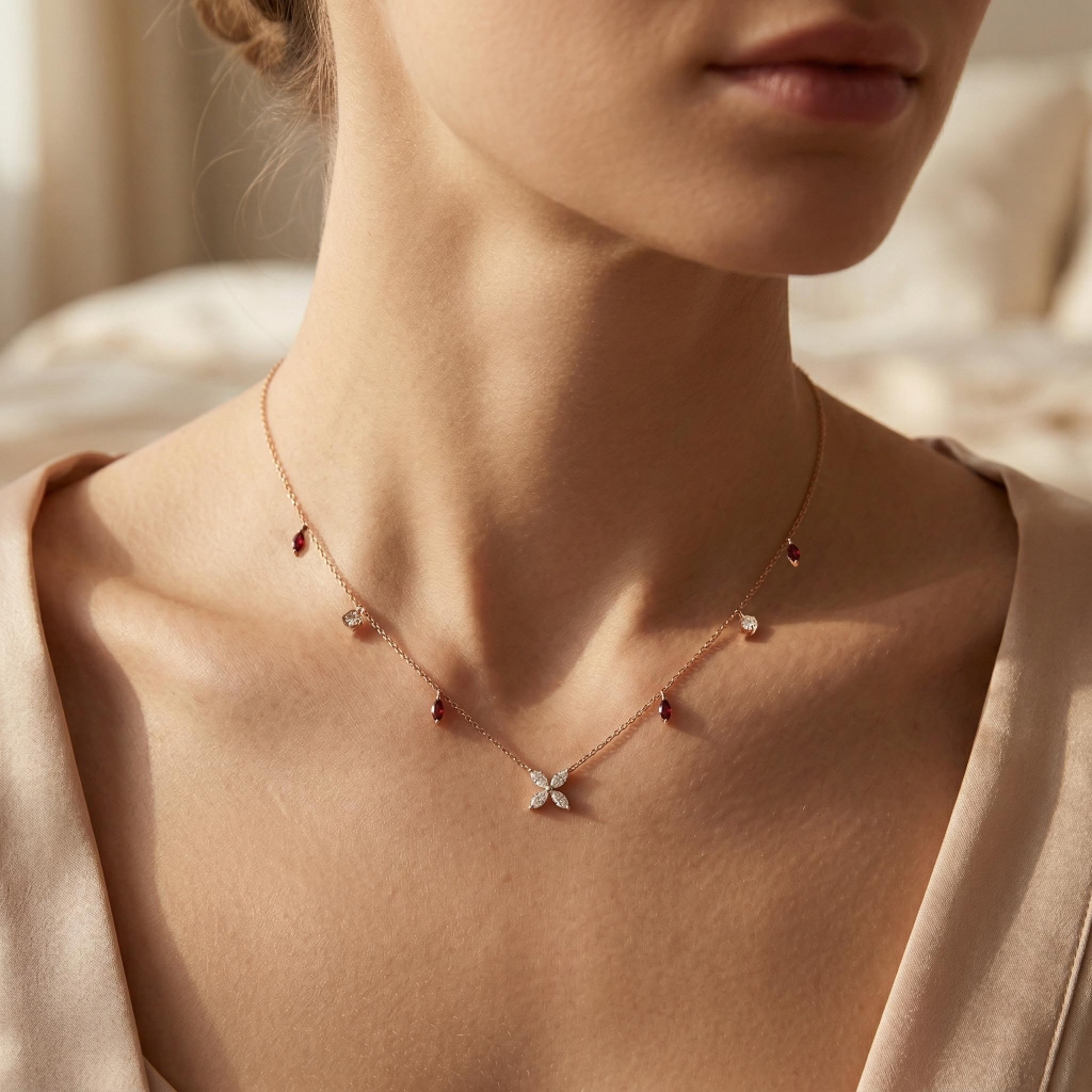 Bold Four-leaf Clover With Rose Red Marquise Cut Charm S925 Silver Necklace - Image 6