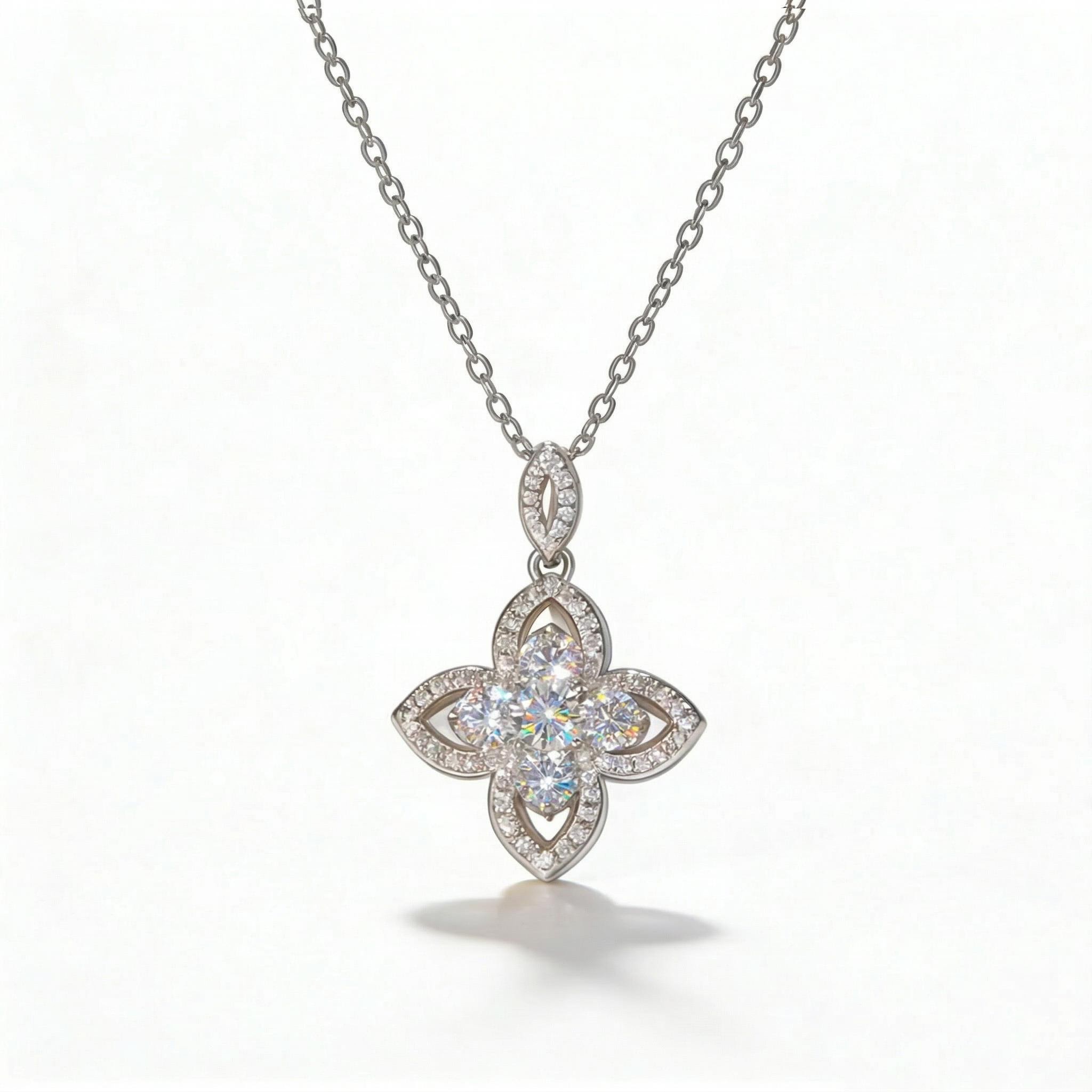 Lucky Clover Multi-color Round Cut S925 Silver Necklace With Silver Shine - Image 3