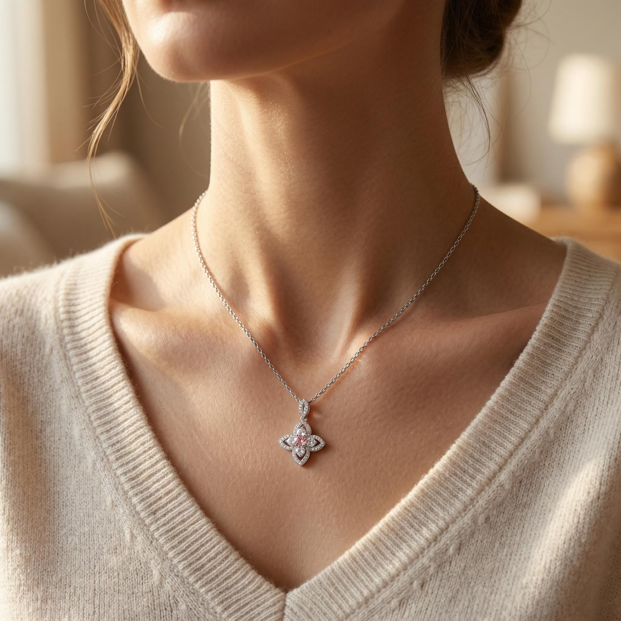 Lucky Clover Multi-color Round Cut S925 Silver Necklace With Silver Shine - Image 5