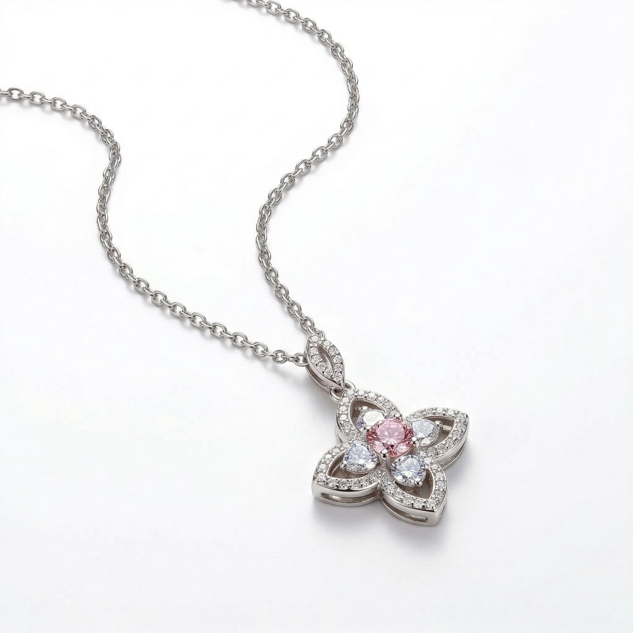 Lucky Clover Multi-color Round Cut S925 Silver Necklace With Silver Shine - Image 6